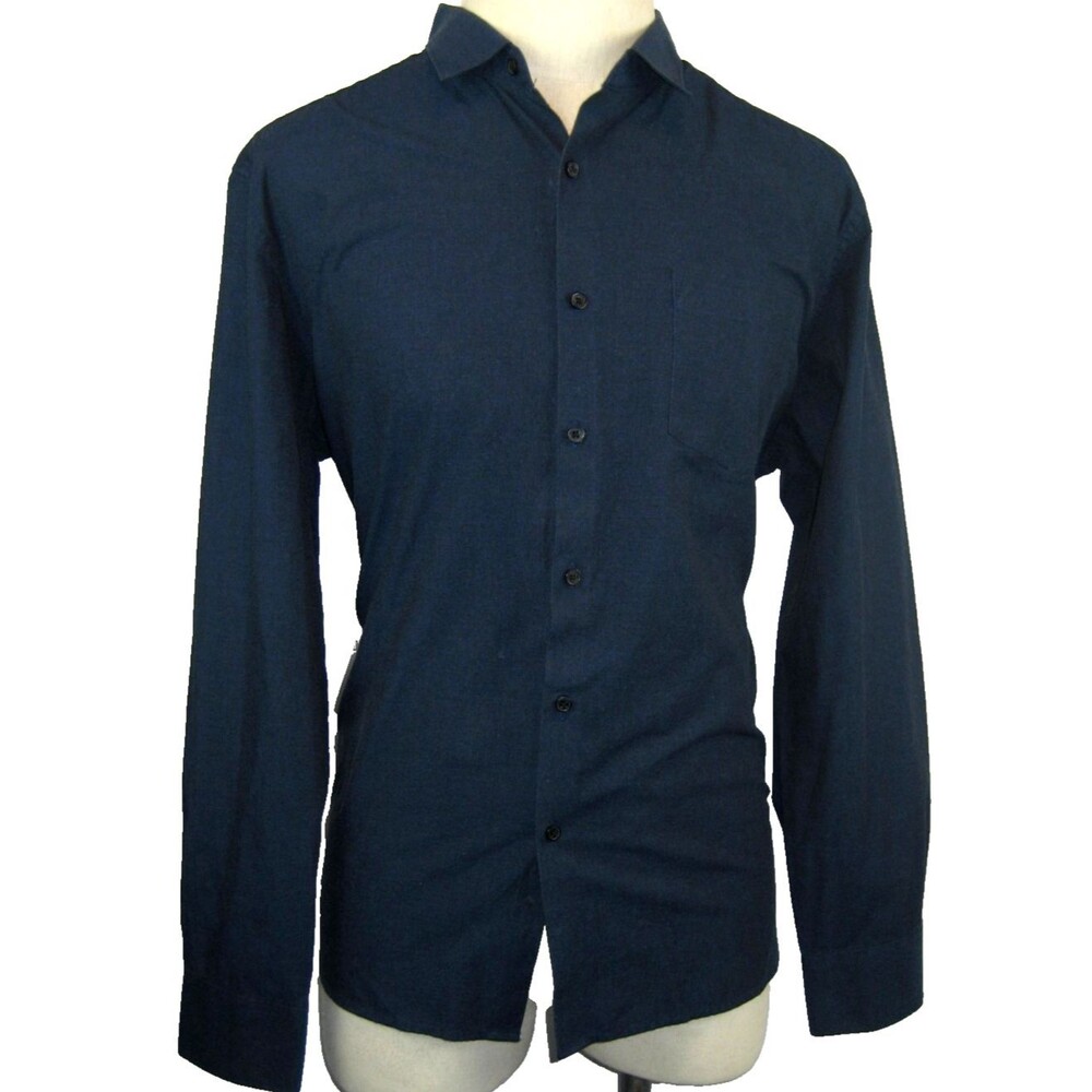 Womens Kenneth Cole Cotton Blend LS Navy Casual Shirt size XL